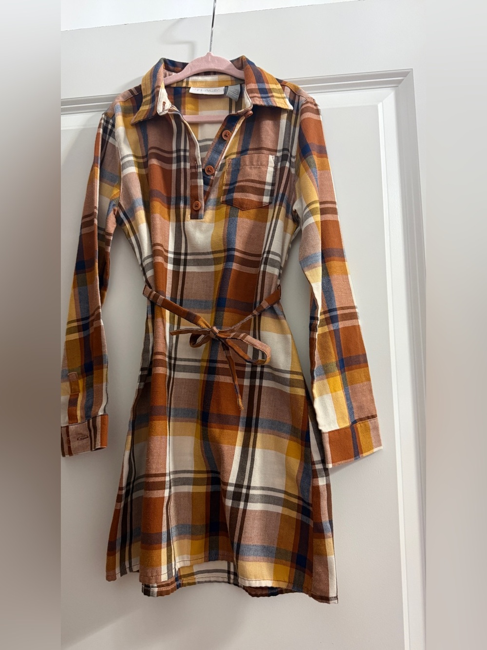 The Children's Place Rust, Blue & Cream Plaid Shirt Dress with Tie